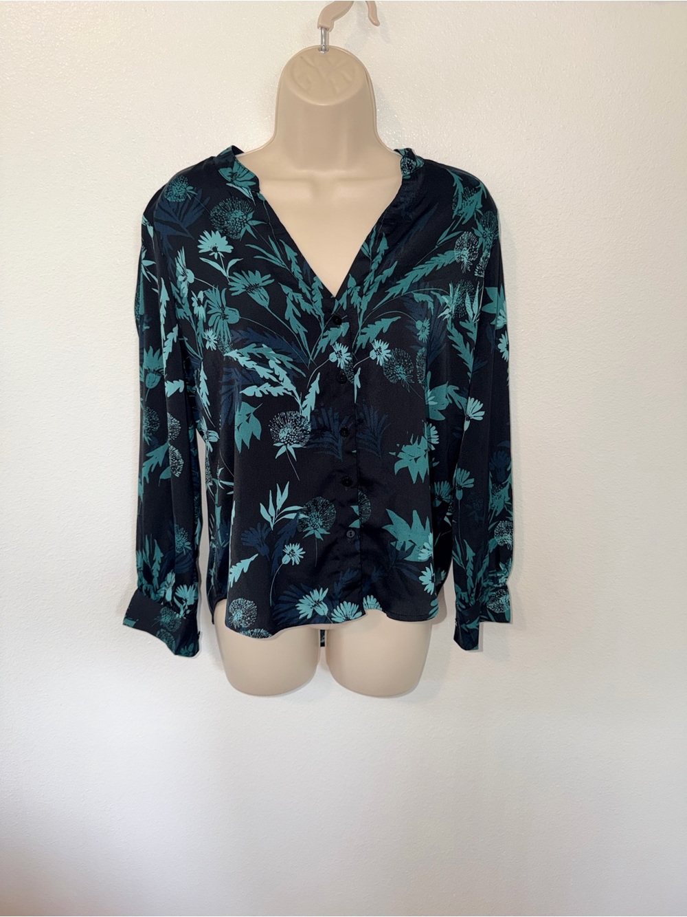 Liverpool Black Blouse with Teal Floral Print